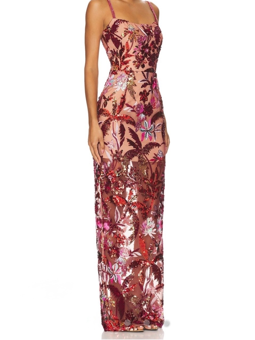 Bronx and Banco Embellished Floral Sequin Gown Brand NWT and bag- Pink/Burgundy - Picture 2 of 4